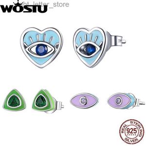 Stud WOSTU Prata Demon Devil Eye Brincos para Mulheres Ocidental Roxo Verde Azul Zircon 925 Sterling Silver Stud Brincos Jóias Presente YQ231211