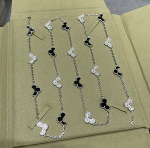 2024 Luxury quality charm pendant sweater necklace with diamond and black agate in silver plated 20pcs flower shape have stamp box PS2089