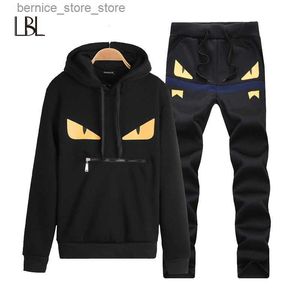 Herrspårar lbl varumärke casual mens tracksuit hip hop svett kostymer set huva träningsdräkter manliga streetwear jogger topp + svettbyxor set plus size q231211