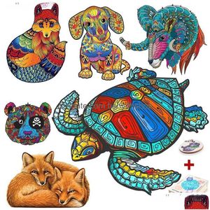 Puzzles Wooden Animal Jigsaw Puzzle Turtle Dog Fox Diy For Adts Child Decompression Interactive Games Birthday Drop Delivery Toys Gif Dhhea