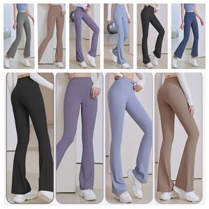 LL Pantaloni Yoga Svasati Groove Summer Ladies lu Vita alta Slim Fit Pancia Pantaloni a zampa d'elefante Mostra Gambe Lunghe Yoga Fitness Rete Rossa Moda Extra large