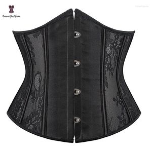 Women's Shapers 10 Inches Lace Up Girdle Solid Black MESH Hollow Out Waist Trainer Bustier Translucent Underbust Corset Top For Women