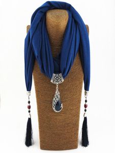Halsdukar solida smycken uttalande halsband hänge halsduk huvud kvinnor foulard femme tillbehör muslimska hijab stores6259407