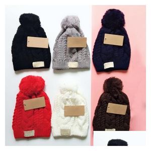 Beanie/Skull Caps 8 Colors Fashion Knitted Beanie Uni Design With Ball Rhombus Cloghet Brand Warm Women Skl Wholesale Drop Delivery Ac Dh097