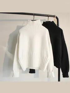 Maglioni da donna Maglione pullover dolcevita autunno inverno Maglioni oversize lavorati a maglia da donna Morbido bianco nero