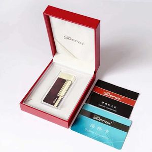 DERUI Luxury Metal Lighter Red Side Pulley Ignition Open Flame Inflatable High-end Men's Gift with Box