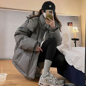 Women Down Parkas Grey Down Cotton Kurtka Kobiety Zimowe z kapturem luźne puffer parki gęste ciepłe kobiece haft haftowy płaszcz śnieżny 231208