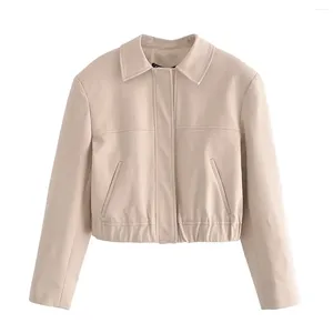 Giacche da donna Giacca bomber Capispalla beige Top corto a maniche lunghe Moda vintage Cappotto solido da donna Veste Femme