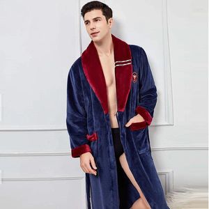 Mäns Sleepwear Winter Robe Homewear Plus Size 3XL 4XL Kimono Bathrobe Gown Coral Fleece Shower Peignoirs Loose Thicken Nightwear