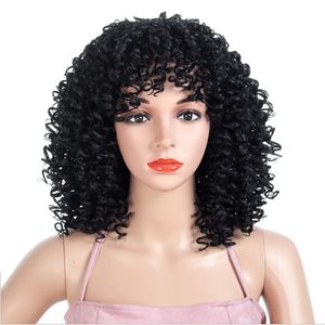 Synthetic Wigs European and American Black Dark Red Color Short Wigs Puffy Small Curls Hair Explosive Afro Head Cover 231211