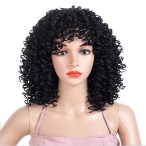 Parrucche sintetiche Europee e americane Nere Colore rosso scuro Parrucche corte Puffy Piccoli riccioli Capelli Esplosivi Copricapo afro 231211