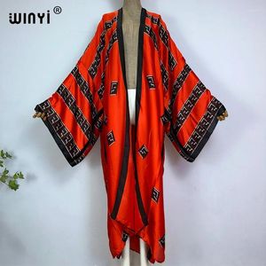 Kvinnors badkläder Winyi Africa Bright Fashion Print Sweet Lady Beach Bohemian Long Cardigan Cover-Up Stitch Casual Boho Maxi Holiday Party