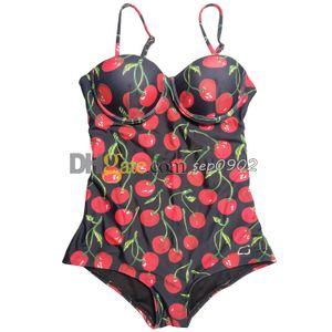 Cherry Print baddräkt Kvinnor Sling Beachwear med vadderad lyx One Piece badkläder sexig rygglös baddräkt