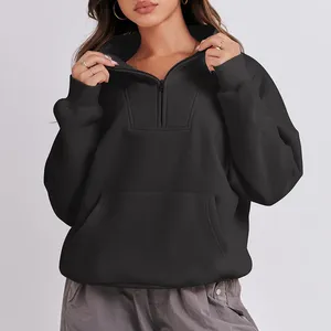 Damen-Kapuzenpullover, halbes Reißverschluss-Sweatshirt, Viertel, einfarbig, abgeschnittener Pullover, Herbstkleidung