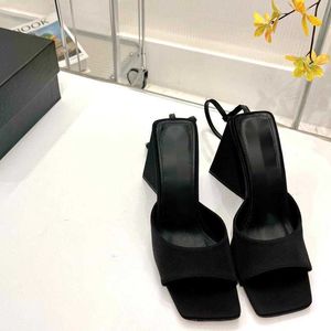 chunky Heeled Ankle wrap Sandals Black satin block heel high heels shoes slip on slides open toes shoe for women luxury