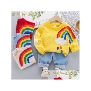 Clothing Sets 2Pcs Boys Outfits Baby Clothes For Kids Toddler Child Embroidered Rainbow Print Casual Sports Children Kid Suits X0401 Otije