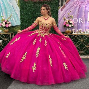 Rose Red Off Ball Suknia quinceanera sukienki 2024 Słodka 16 księżniczka Zastosowane koronkowe suknie imprezowe Vestido de 15 Anos