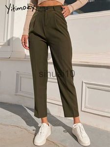 Calças femininas capris ytimoky elegante calças retas mulheres escritório wear calças de trabalho vintage preto cáqui cintura elástica primavera verão 2022 novo j231211