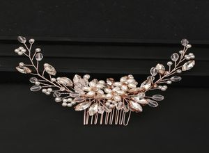 Rose gold Wedding Bridal Hair Jewelry For Party Women Handmade Tiara Headpiece Pearls Crystal Hair Combs Hairbands8007008