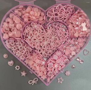 Nail Art Decorations Pink Heart Boxed 500pcs Mixed Pearl Love Bow Star Butterfly French Ballet Princess Ballerina Charms Decoration Gem Set