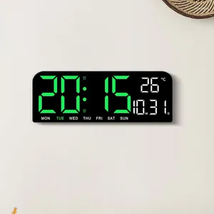 Relógios de parede 9 polegadas grande relógio digital temperatura data semana contagem regressiva mesa de detecção de luz 2 alarme 12/24h LED