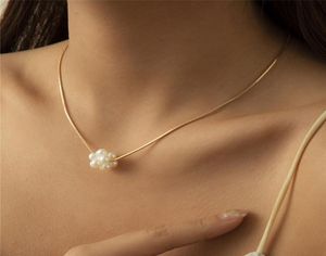 Anhänger Halsketten Einfache Perle Perle Blume Halskette Für Frauen Mädchen Metall Geometrische Kette Choker Halsketten Party Schmuck Collares6825277