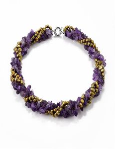 Four Strands Necklace Olive Green Nugget Freshwater Pearls with Amethyst Natural Stone Jewelry for Women8668465