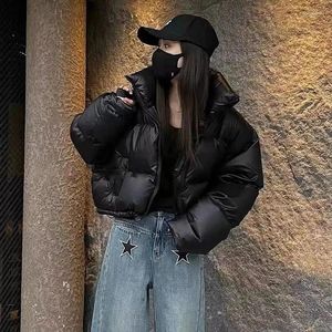 Kvinnors dikerockar 2023 Stand Neck Fashion Parkas Korean Stil Solid Color Chic dragkedja fickor Casual Black Women Basic Office Ladies