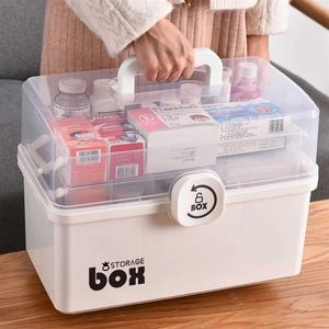 Plast Tier Medicine Boxes Storage Box Stora kapacitetslådor Sundries Organiser Foldning Medicinsk bröstlagring First Aid Kit X070191N