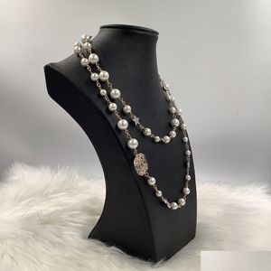 Hänghalsband modedesigner halsband lyxiga smycken långa tröja klassiska stjärnstjärna strängar elegant pärlkedja dubbel bokstav l dhu4r