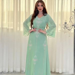 Abbigliamento etnico Perline Abito da festa Donna Chiffon musulmano Abaya SA Kimono Khimar Abiti Hijab Caftano Dubai Abito lungo Eid Islam