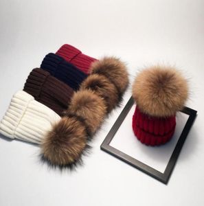 BeanieSkull Berretti in pelliccia naturale femminile Pom Pom Cappello invernale per donna Ragazza 039s Berretti lavorati a maglia Berretto spesso Skullies2167705