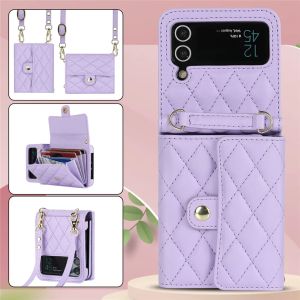 Crossbody smycz portfela skórzana obudowa dla Samsung Galaxy Z Flip5 Zflip4 Zflip3 5G Mulit Cards Plainka Pokrywa telefonu Kopiąca wstrząs Odporność na blokowanie RFID Ochrona zablokowania RFID