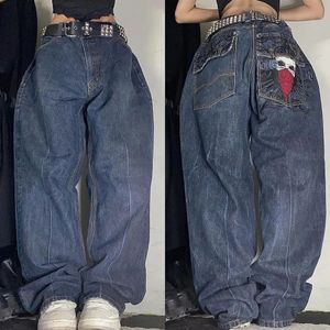 Dżinsowe dżinsy amerykańskie modne wzór wydrukowane dżinsy o szerokim nogach Y2K HARAJUKU STREET STASUAL LUSE PANTY 231211