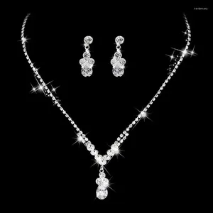 Halsbandörhängen Set Foreign Trade Jewelry Wholesale Wedding Pography Simple Bright Rhinestone Zircon Water Drop 494