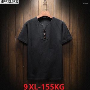 Men's T-skjortor plus storlek Big Mens Casual T-shirt Summer Linen Kort ärm V-ringning Tees 5xl 7xl 8xl 9xl Tshirt Black Home Tops 58 60 62 64 66