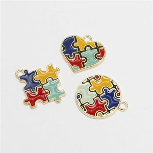 18pcs Enamel Autism Pendant Drop Oil charms Colorful Jewelry Making DIY Handmade Craft Puzzle Piece For Bracelet Earrings Gift DIY291j