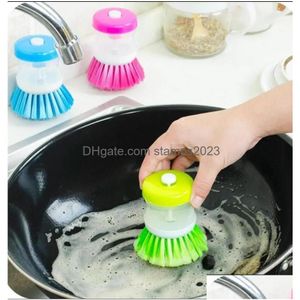 Rengöringsborstar Kök Pot Dish Cleaning Borsts redskap med tvätt av flytande tvål Dispenser Hushållens tillbehör Partihandel Drop DH1E7