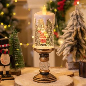 Decoração de festa Natal Injeção de Água Vela Papai Noel Bateria Operada Xmas Temático LED Velas Cristal Luz Flutuante Caixa de Música de Neve