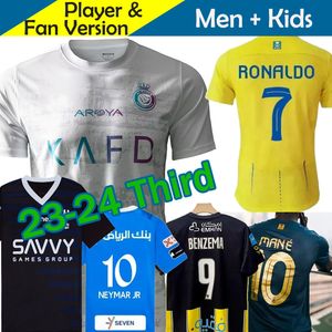 Al Nassr FC Terceiro 23/24 Camisas de futebol Kids Kit 2023 2024 Al-Hilal SFC Saudi Football Shirts Set Home Away Al Ittihad Club Cristiano Ronaldo NEYMAR JR Benzema Mane CR7