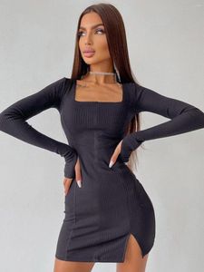 Casual Dresses Fashion Style Trendy Women's Slim Fit Finger Stall Bodycon Dress Split Sexy Long Sleeve