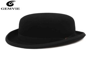 Gemvie 4 cores 100 lã feltro derby bowler chapéu para homens mulheres cetim forrado moda festa formal fedora traje mágico chapéu y11183994856