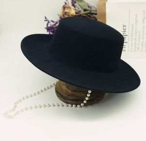 Шляпы со скупыми полями, шерстяная фетровая черная шляпа для женщин, клош-федора с жемчугом, широкая зимняя женская вечеринка, канотье Fashion4777577