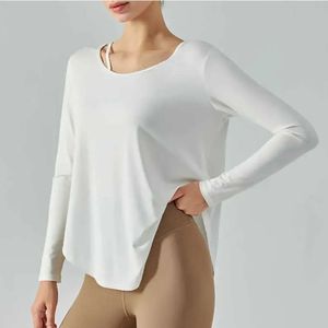 Camisa relaxada manga longa camisola usar yoga topos roupas de ginástica correndo moda fiess t 688ss 2023