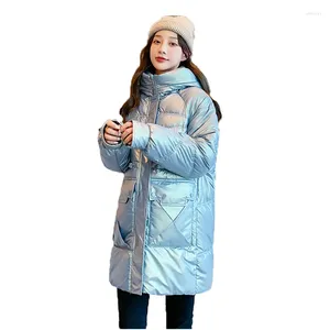 Damengrabenmäntel Schwarz Glänzende Daunenbaumwolljacke Frauen 2023 Wintermode Mit Kapuze Dicke Warme Weiße Rosa Temperament Lose Mantel N1261