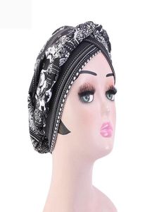 BeanieSkull Caps Verão Flor Imprimir Turbante Chapéu Muçulmano Moda Trançado Bandanas Índia Cabeça Envoltório Africano Nigeriano Headwear Party A5253786