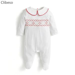 Rompers Baby Spanish Cotton Footie born White Boys Girls Hand Made Smocking Romper Infant Smocked Embroidery Jumpsuit Clothes 231211