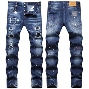 Mäns rippade nödställda förstörda rak fit tvättade denim jeans smala fit mager rippade rak stretch avsmalnande