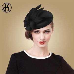 FS fascinatorer för kvinnor elegant blomma svart pillbox hatt ull filt hattar vintage bröllopsklänning fedoras kyrkor formella mössor 29450809