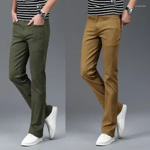 Mäns jeans 4 säsonger dagliga bomullsblare byxor för män byxor elasticitet fast färg lång denim bootcut ben mager casual